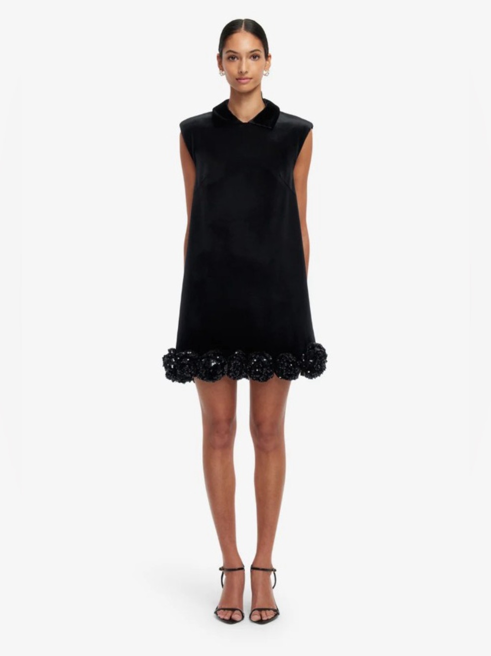 LEO LIN LINGYU Black Rose Applique Sequin Embellished Sleeveless Mini Dress NWOT